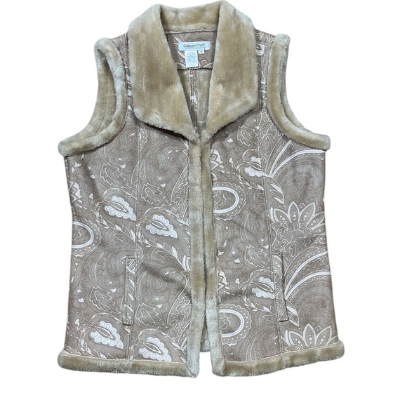 Coldwater Creek EUC Faux Fur & Suede Sleeveless Vest Tan Cream Women's Medium M - Picture 1 of 12